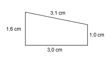 Trapes med sidekanter på 1,6 cm, 3,1 cm, 1,0 cm og 3,0 cm.